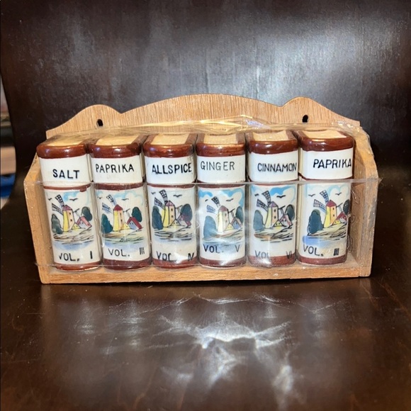 Vintage Mid-Century Modern Westwood Japan Book Spice Jar Set with Wooden Rack - Picture 1 of 5